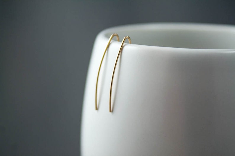 Simple Gold Earring Gift for Wife 14k SOLID Gold Threader Earrings