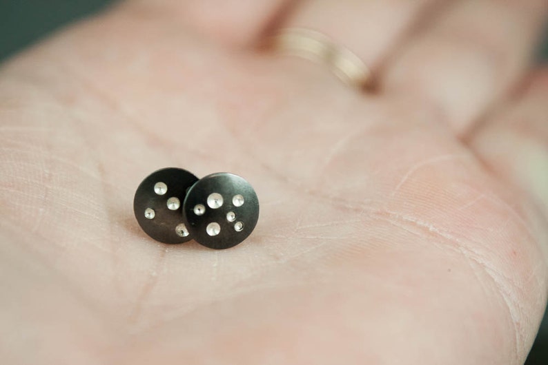 Small Silver Stud Earrings Brushed Silver Stud Earring Silver Moon Earring