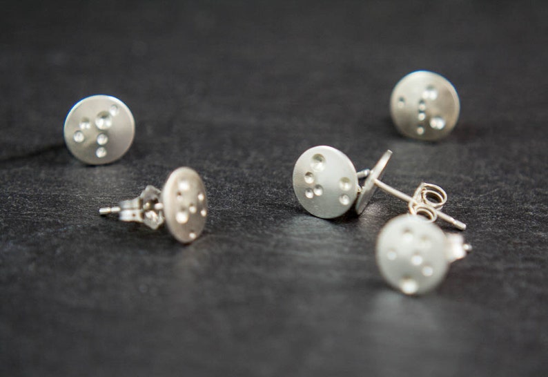 Small Silver Stud Earrings Brushed Silver Stud Earring Silver Moon Earring