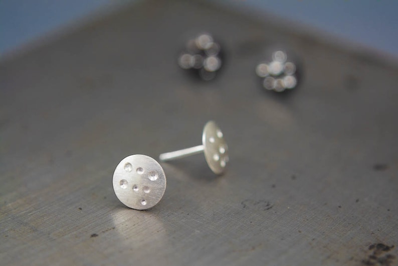 Small Silver Stud Earrings Brushed Silver Stud Earring Silver Moon Earring