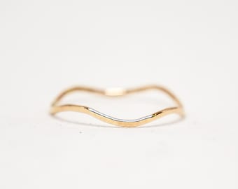 Solid 14k Gold Ring, Recycled Gold Ring, Wavy Ring, Hammered Rings, Thin Stacking Rings, Gold Mini Rings