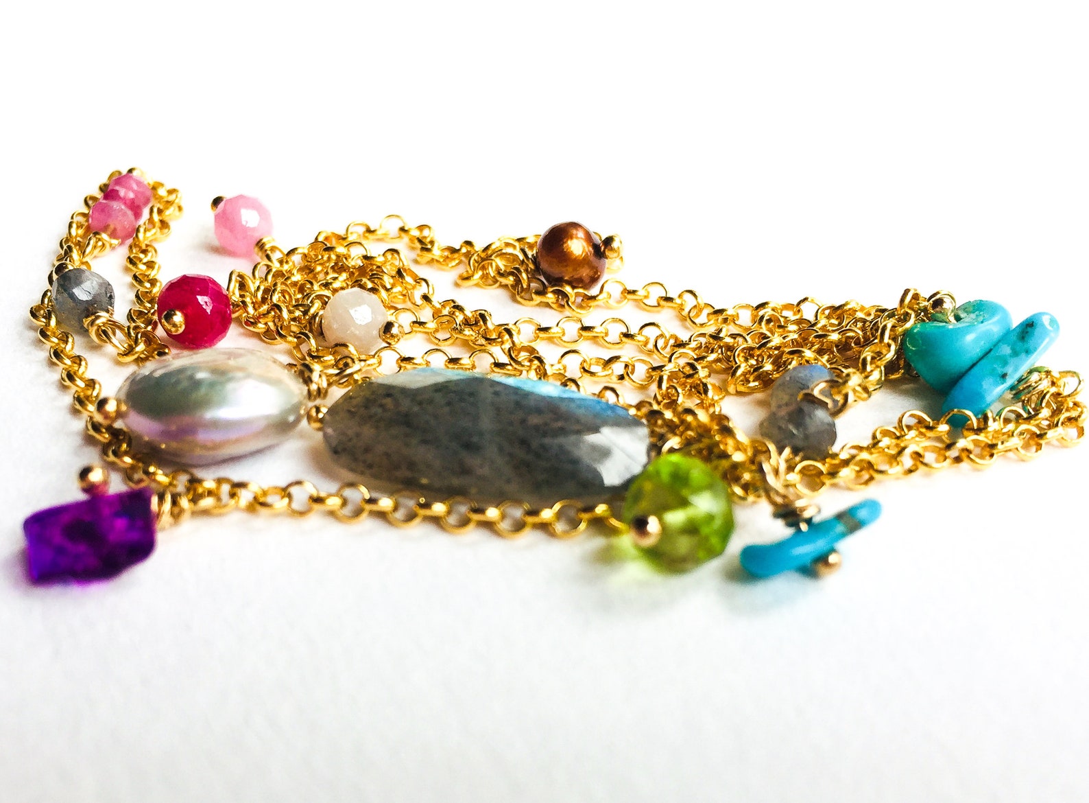 Colourful Necklace 14k Gold Filled Chain Necklace Rainbow Etsy