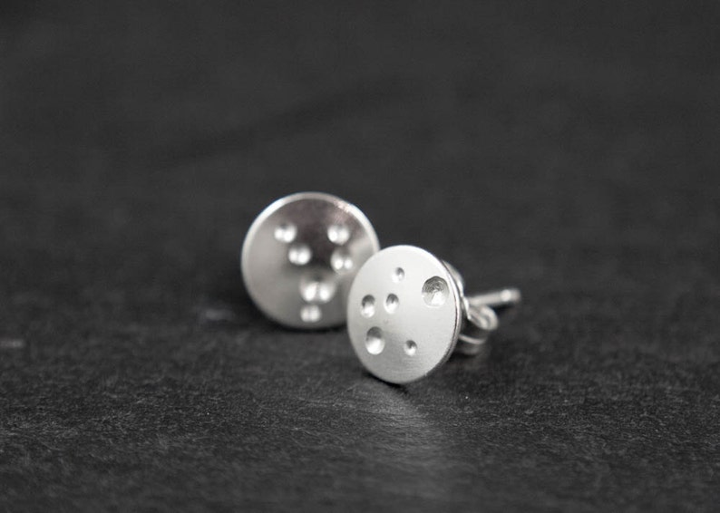 Small Silver Stud Earrings Brushed Silver Stud Earring Silver Moon Earring