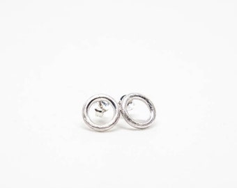 Small Circle Studs, Mens Stud Earrings, Brushed Silver Studs, Open Circle Earring Gift For Friend, Small Round Studs,