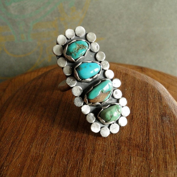 Organic 'Pebble'  Ring , Kingman mine Turquoise, Sterling silver, finely detailed Size