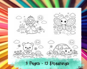 Kids Coloring Pages, Toddler Activity Book, Printable Cute Animals (Digital Download)