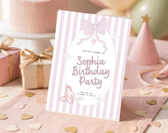 Girl Birthday Invitation: Pink Bow Party Invite, Editable Template (Digital Download)