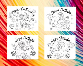Kids Party Game, Coloring Pages, Ariel Coloring Page, Birthday Coloring Pag, Birthday Activity Sheet  (Digital Download)