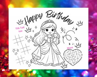 Princess Birthday Coloring Page: Party Activity Sheet, (Digital Download)