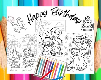 Stitch Birthday Coloring Page: Lilo Activity Sheet, Kids Party Game , Lilo&Stitch, Birthday, Coloring Page, (Digital Download)