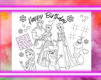 Elsa  Birthday Coloring Pages , Winter Party Activity, Digital Downloaw, Birthday Activity Sheet