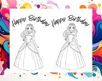 Princess Birthday Coloring Page, Royal Activity Poster, Kids Party Decor (Digital Download) Birthday , coloring for girls,  party activity,