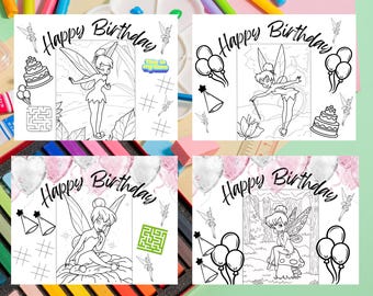 Fairy Birthday Activity Sheet: Tinkerbell Coloring Page, Kids Party Game, Tinkerbell, Birthday Tinkerbell, Coloring Pages,(Digital Download)