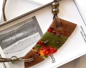 Asymmetrical, Meadow, Earth tones, Brown, Green, Fused glass pendant, collar, CGGE, TT Team, Circle Clicking Team