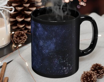 Indigo GALAXY coffee mug. Outer space black mug w deep night indigo sky. K-cups, tea, hot cocoa. PERFECT Christmas gift under 20 for anyone