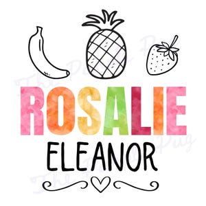 Preppy Girls Name Clipart, Erdbeere, Obstsalat, Ananas, Sommerpicknick, personalisierte Grafiken, Monogramm, digitale Einladung, T-Shirts