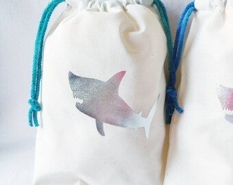 SHARK mermaid party favor bags. Ocean blue, under the sea, swim class, pool party. Pirates. Great boy option. Baby Girl shower, christening