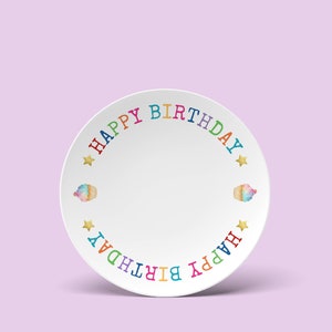 Happy Birthday cake plate. 10" DecoWare plate. Special for 1st birthday, shower, go to bday gift, family birthday keepsake. Personalizable!