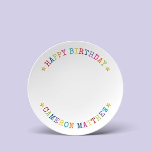 Happy Birthday plate. Personalized. 10" DecoWare plate w your text. So special for 1st birthday, baby shower, go to bday gift, rainbow cake