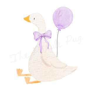Un clipart anniversaire SILLY GOOSE PNG, coquette BCBG violet, fichier numérique, invitations, décoration, bannière, oie, t-shirts, tissu, fabrication de cartes