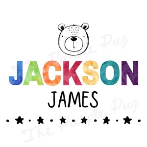 Nome do Preppy Boys DOODLE BEAR em arquivo PNG, urso da floresta, ursinho, animais de rabisco, 1º aniversário, papel de Natal, adesivos personalizados, camisetas