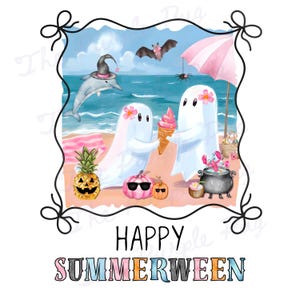 SUMMERWEEN, clipart plage été Hot Ghoul PNG, coquette BCBG rose, été effrayant, grand-mère côtière, citrouille ananas, fantômes de crème glacée