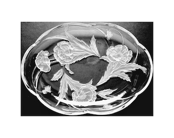 Mikasa Crystal Serving Platter - Meadow Melody Pattern with Embossed Frosted Poppy Flowers