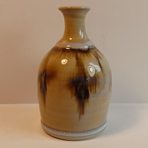 Vintage Small Ceramic Vase – Beige with Brown and White Glaze