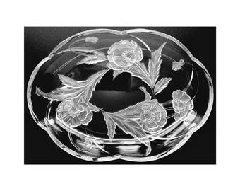 Mikasa Crystal Serving Platter - Meadow Melody Pattern with Embossed Frosted Poppy Flowers