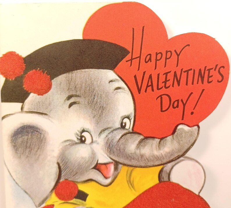 Vintage Rust Craft Valentine’s Day Greeting Card – Adorable Elephant on ...