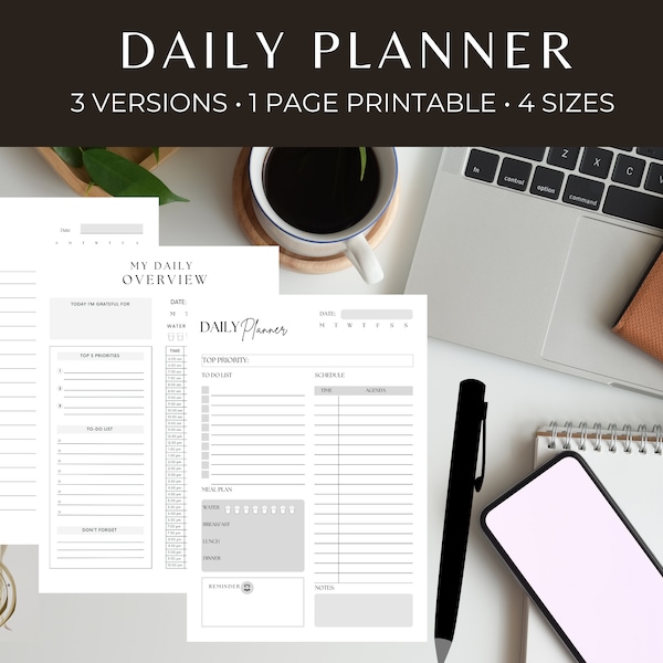 Daily Planner Printable, To Do List for Work, Daily Overview, Productivity Planner, Everyday Planner, Daily Schedule, A4 A5 Half US letter