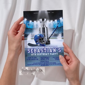 Blatt Hockey-Geburtstags-Einladung, Junge 13.Geburtstags-Einladung, Sport-Geburtstagsfeier, Hockey-Party-Einladung, Hockey-Geburtstagsfeier