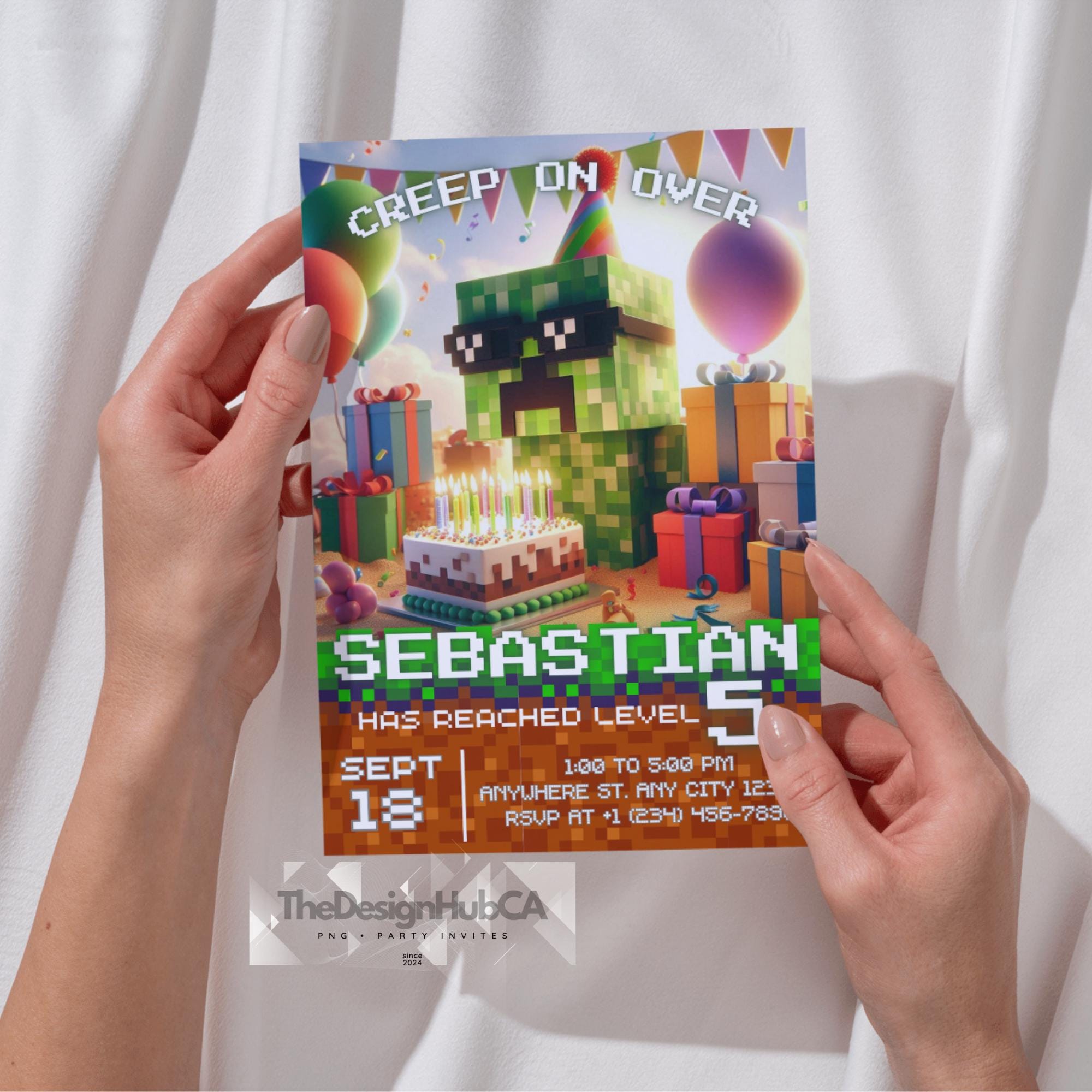 Editable Creeper Birthday Invite