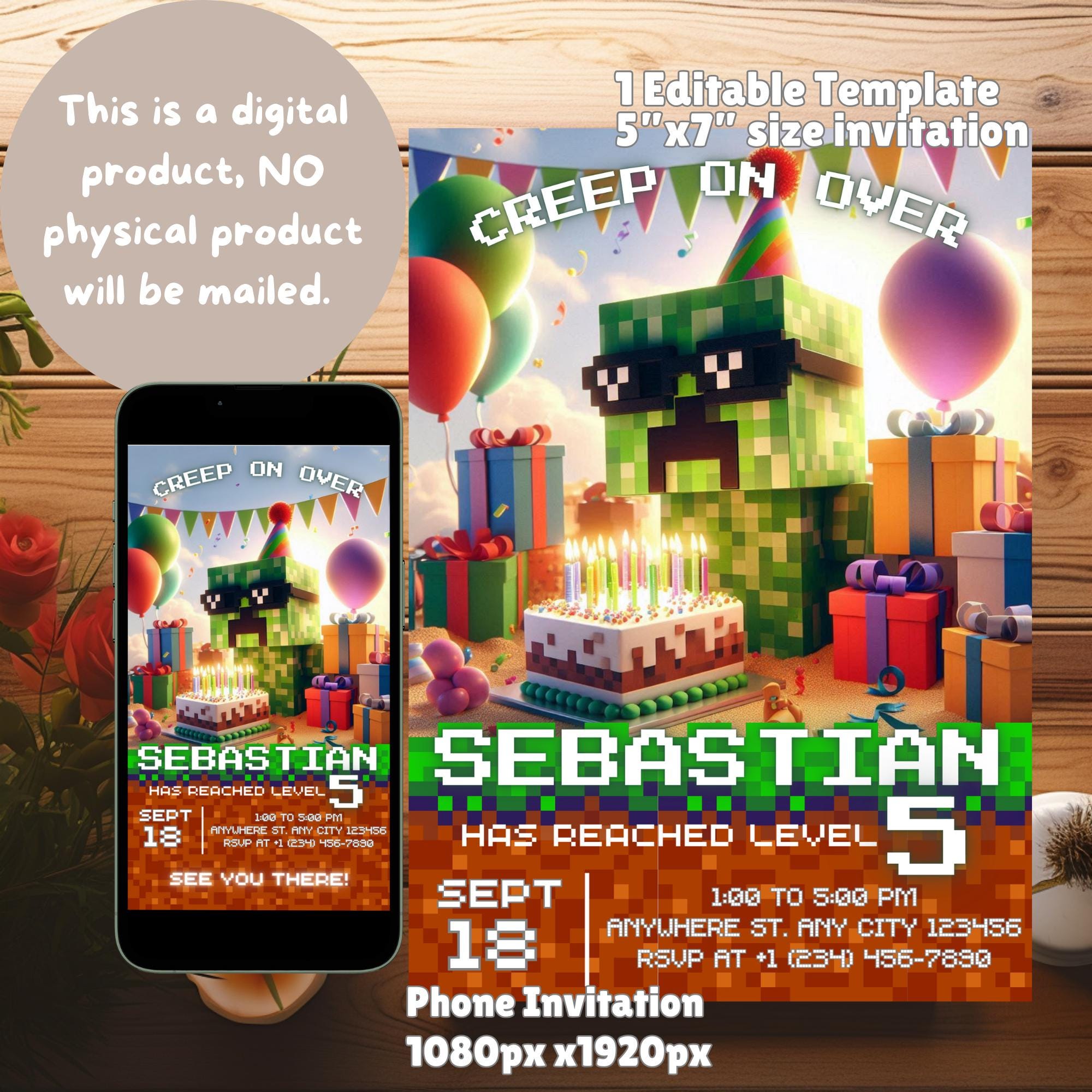 Editable Creeper Birthday Invite