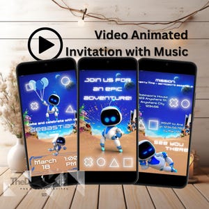 Faire-part d'anniversaire Ast RoBot, invitation astro, invitation d'anniversaire de jeu vidéo, invitation d'anniversaire robot, invitation de fête Ast RoBot