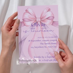 Pink Bow 1st Birthday Invitation: Elegant Girl Party (Digital Download)
