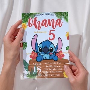 Stitch Birthday Party Invitation, Stitch Invite, Stitch Invitation Template, Angel Bday Party, Stitch Invite Template, Aloha Birthday Invite