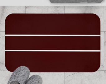 Striped Burgundy Bath Mat Modern Bathroom Rug Non-Slip Memory Foam Minimalist Bathroom Rug Soft Home Spa Decor All Purpose Kitchen Mat