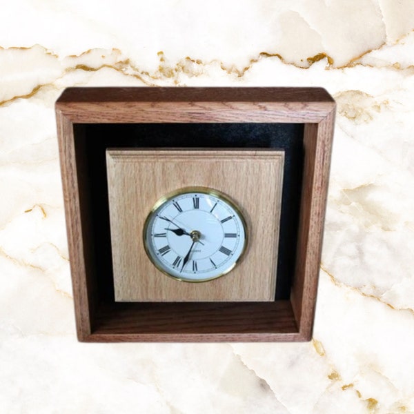Handmade Floating Oak Wall Clock or Wood Mantle Clock, Unique Wooden Clock Can Be Used As Desk Clock or Table Clock, 5th Anniversary Gift