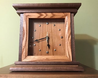 Wooden Clock, Handmade Walnut Desk Clock, Mantel Clock, Handmade Mantel Clock, Unique Wooden Clock, 5th Anniversary Gift, Decorative Clock