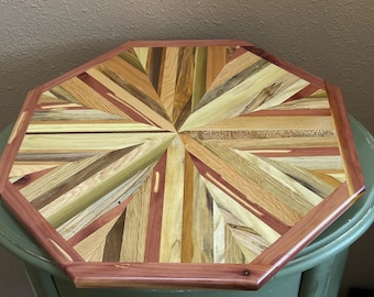 Handmade Wood Mosaic Lazy Susan Turntable, Octagonal Serving Tray