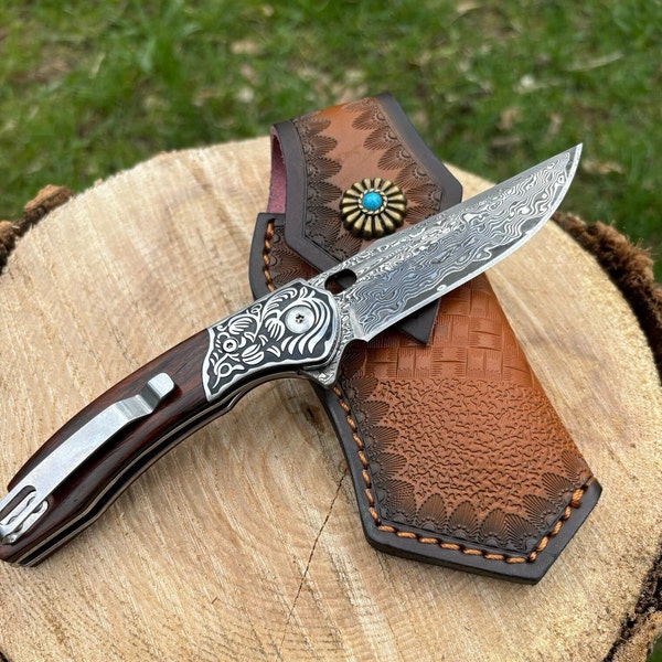 Damascus Blade Folding Pocket Knife