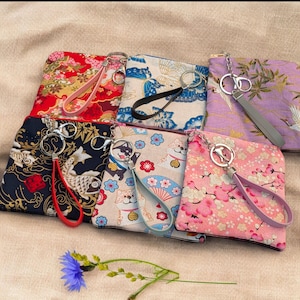 Portefeuille porte-clés Japonais avec bracelet| Mini sac à main élégante - Cadeau Stylé Fan de Japon - Portemonnaie wristlet dragonne
