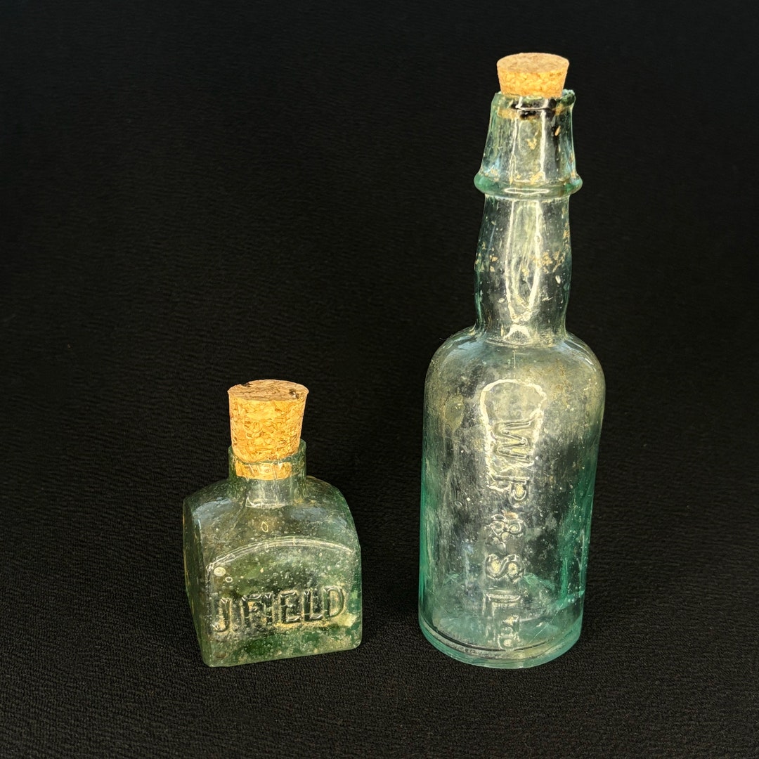 Set of Two Antique Glass Ink Bottles Etsy