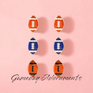 6pc Football Enamel Earrings Set, NCAA Team Colors, Orange/White, Blue/White, Bright Orange/Black, College Football