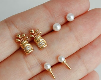 Tiny Golf 6 piece Stud Earring Set, Micro Golf Tee, Golfclubs, Tiny Pearl, Gold Plated, Golfer, Gameday Attire, Sports, Fan Her Gift