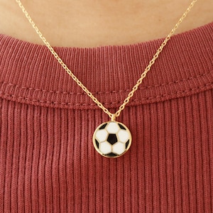 Small Enamel Soccer Ball Necklace, Dainty Soccer Futbol Charm, Gold Plated, Cute Sports Jewelry, Soccer Mom, Sports Her Gift
