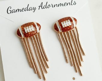 Pendientes de flecos esmaltados con diseño de fútbol, con detalles bonitos, para celebrar el partido, de latón chapado en oro, ideal para el día del partido, regalo de fútbol.