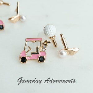 Kolczyki golfowe, 6 szt. kolczyków golfowych w kolorze różowego złota, wózek golfowy, 3 pary tee, zestaw zabawnych kijów golfowych, golfista, miłośnik martini, prezent dla niej na walentynki