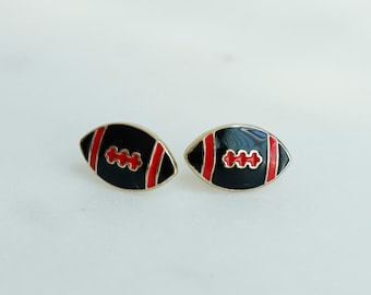 Orecchini a bottone da football, Arizona nero rosso, estetica Atlanta Statement, placcati in oro, abbigliamento per il giorno della partita NCAA NFL, regalo di accessori sportivi